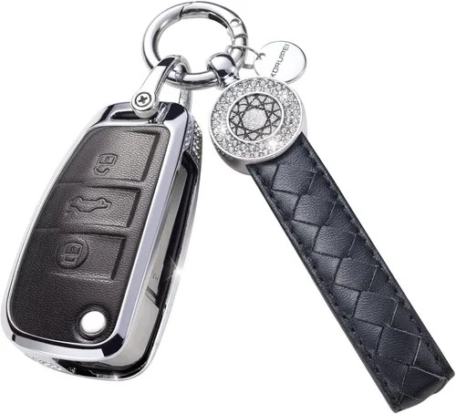 Miniatura 50 de Funda para llavero compatible con Volvo, cuero negro con cristal de protección de 360 grados para XC90, XC60, XC40, S60, S90, V60, V90, Polestar 1
