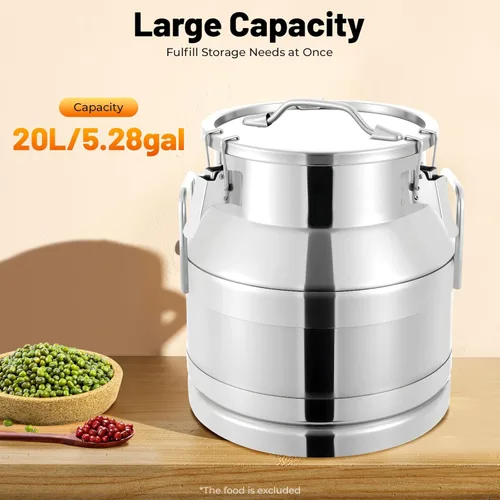 Miniatura 3 de Leche de acero inoxidable, 20L/5.28 galones, universal, hermético, de metal, para leche, contenedor de almacenamiento de líquidos, con tapa sellada