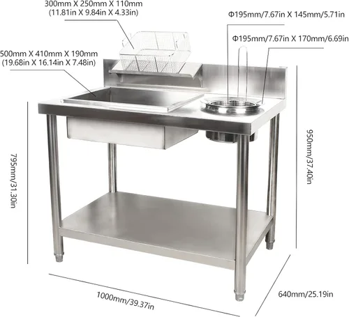 Miniatura 3 de Mesa de empanado para preparación de alimentos fritos, estación de panadero, pollo y pescado y verduras, mesa de trabajo y preparación de cocina