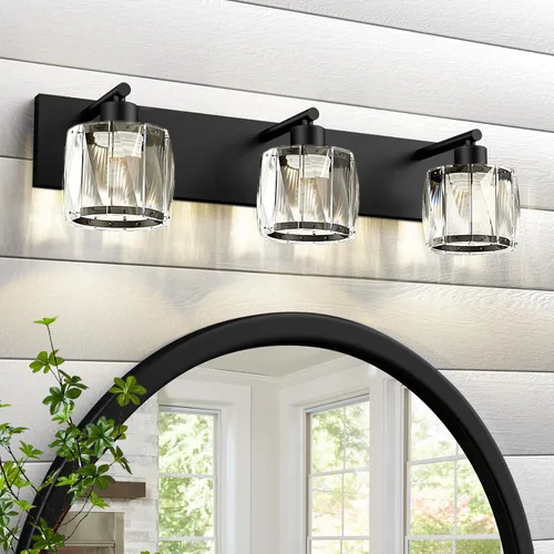 Miniatura 30 de VOLISUN Luces de tocador de cristal – 4 luces modernas de acero inoxidable para baño sobre espejo, acabado cromado – Certificado UL