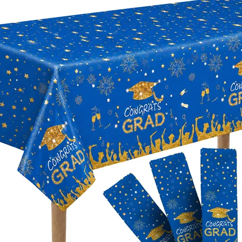 Miniatura 8 de KatchOn Mantel de graduación extragrande de 54 x 108 pulgadas, paquete de 3, decoraciones de graduación 2026, mantel de graduación negro y dorado