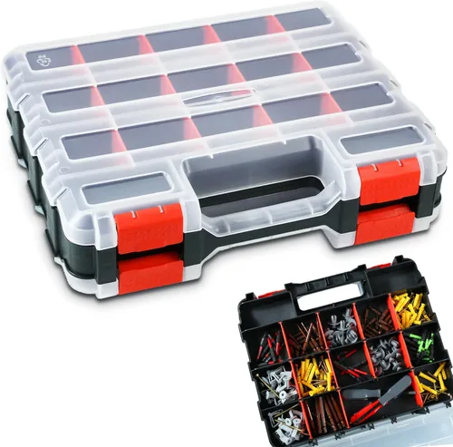 AMM Caja de Herramientas, Organizador de Caja de Herramientas de Doble Lado con 34 Compartimentos, Divisores Removibles, Caja de Aparejos