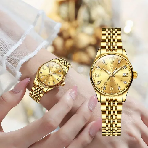 Miniatura 4 de OLEVS Relojes automáticos para mujer, mecánicos, cuerda automática, vestido de lujo, esfera de diamante, correa de acero inoxidable, impermeable