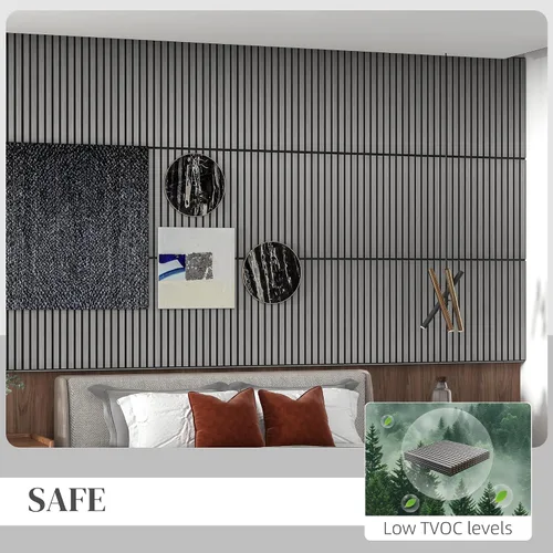 Miniatura 5 de HOMCOM Paquete de 4 paneles acústicos 3D, paneles de madera insonorizados de 24 x 24 pulgadas para pared, paneles de pared de listones de madera