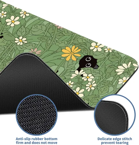 Miniatura 4 de Alfombrilla de ratón linda con gato grande, alfombrilla de escritorio verde extendida, alfombrilla de teclado con base antideslizante y bordes Gato