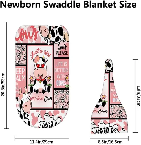 Miniatura 2 de Juego de mantas para recién nacido con gorro de Who Love Cows, manta de recepción para recién nacido para niño y niña, saco de envolver para ducha
