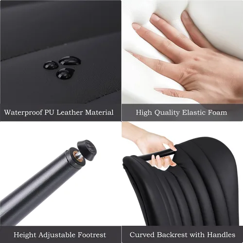 Miniatura 4 de Juego de 2 sillas de comedor tapizadas de cuero, modernas sillas de comedor de cocina de mediados de siglo con patas de metal negro, sillas