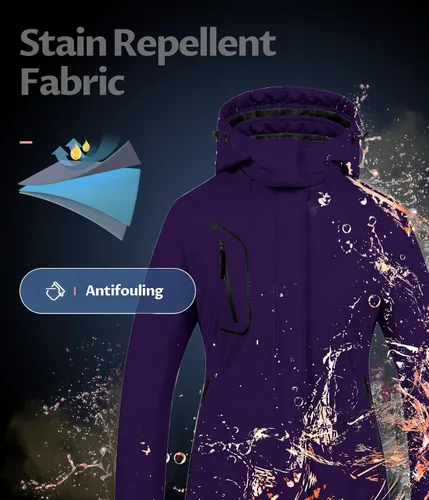 Miniatura 4 de CREATMO US Chaqueta de esquí impermeable de montaña para mujer, resistente al viento, chaqueta de snowboard cálida para invierno