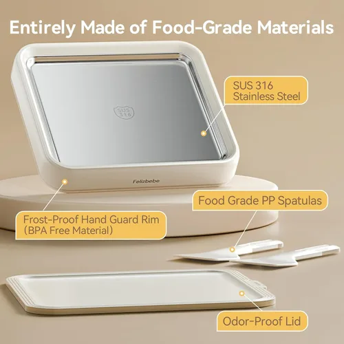 Miniatura 3 de Máquina para hacer helados enrollados, máquina de helado instantáneo con tapa y 2 espátulas, acero inoxidable SUS316 de grado alimenticio, bandeja