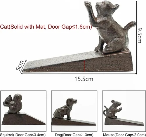 Miniatura 7 de Sungmor Topes de puerta de hierro fundido sólido con alfombrilla antideslizante, gran resistencia, bonita forma de gato y estilo antiguo, cuña