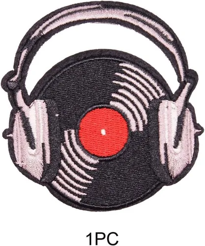 Miniatura 5 de U-Sky Parches bordados para coser o planchar Discos de vinilo y auriculares Diseño temático musical Retro amantes de la música DJs entusiastas