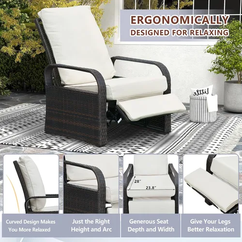 Miniatura 6 de Babylon Silla reclinable de mimbre ajustable para exteriores con cojines de 5.5 pulgadas de grosor y reposapiés, marco de aluminio resistente al