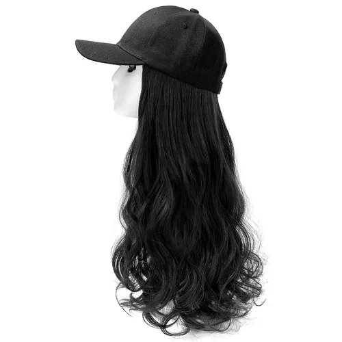 YEKEYI Gorra de béisbol con peluca sintética con pelo unido con sombrero largo ondulado para mujer, uso diario en fiestas