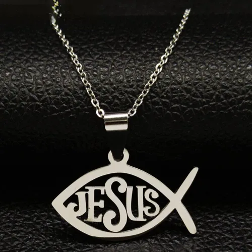 Miniatura 2 de KOOLKING - Collar de cadena de acero inoxidable para mujer, color plateado, collar de declaración de Jesús, joyería de acero inoxidable