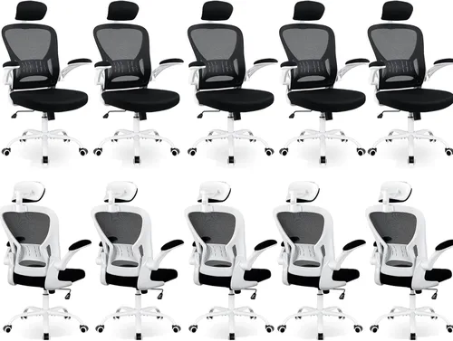 Paquete de 10 sillas de oficina ergonómicas de escritorio, altura ajustable con ruedas, soporte lumbar de malla giratoria para computadora, silla de