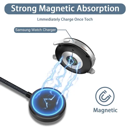Miniatura 3 de Cable de carga múltiple 4 en 2 de 100 W para Samsung Galaxy Watch 8/7/6/5, cargador magnético para Samsung Watch y teléfono, USB C/Lightning/Micro
