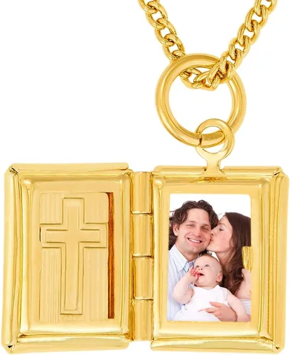 Miniatura 6 de LIFETIME JEWELRY Collar con medallón bíblico que sostiene fotos con 20 veces más chapado de 24 quilates que otros medallones de fotos, collar
