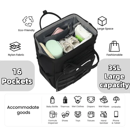Miniatura 4 de ROSEGIN Mochila para pañales para papá y hombres, bolsa grande de viaje para bebé con cambiador, funda para chupete, parche de bandera extraíble