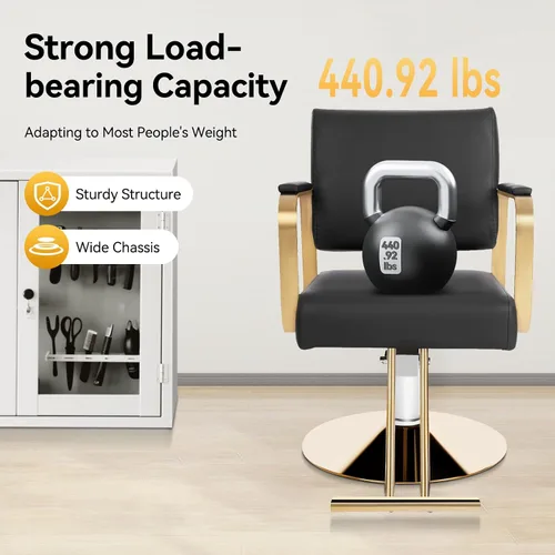 Miniatura 7 de Silla de salón para estilista, silla de peluquería hidráulica con giro de 360°, silla de estilo ajustable en altura para peluquería, salón de Negro
