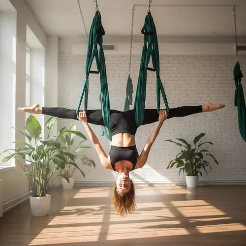 Miniatura 6 de Kit de hamaca de yoga para trapecio aéreo, ultra fuerte, antigravedad para yoga, volador, juego de herramientas de columpio de inversión Verde