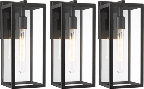 Miniatura 23 de Bestshared Aplique de pared para exteriores, paquete de 2 faroles de pared exteriores de 15 pulgadas con vidrio transparente, luces negras