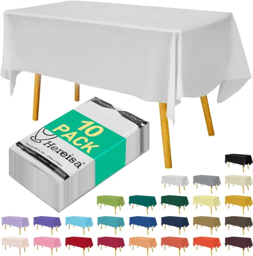 Miniatura 160 de Paquete de 3 manteles de plástico desechables de 54 x 108 pulgadas, manteles de color blanco hueso, manteles de fiesta nupcial para fiestas