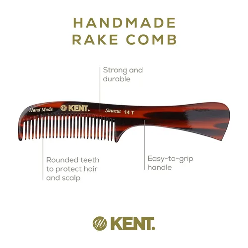 Miniatura 4 de Kent Peine desenredante grande de tortuga 14T, dientes anchos para cabello largo y grueso, rizado y ondulado, peine desenredante para cabello húmedo