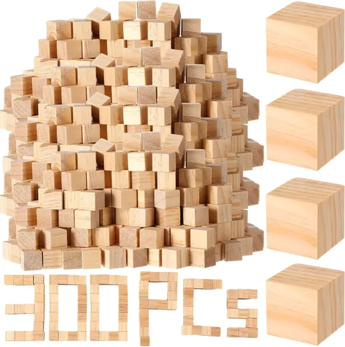 Miniatura 9 de Barydat 300 cubos de madera de 1 pulgada, bloques de madera sin terminar para manualidades, cubo cuadrado de madera natural en blanco para proyectos