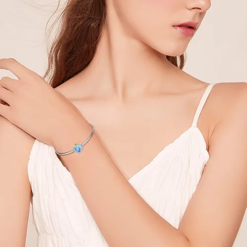 Miniatura 4 de LONAGO Abalorio personalizado con foto para mujer, plata de ley 925, con forma de corazón, piedra natal simulada