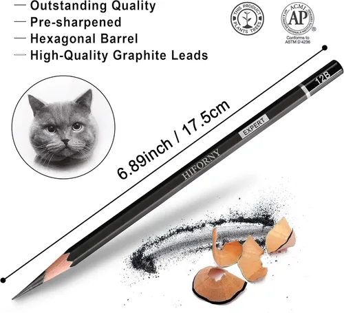 Miniatura 2 de HIFORNY Juego de lápices de dibujo de grafito de 24 piezas, 14B-5H, ideal para principiantes y artistas