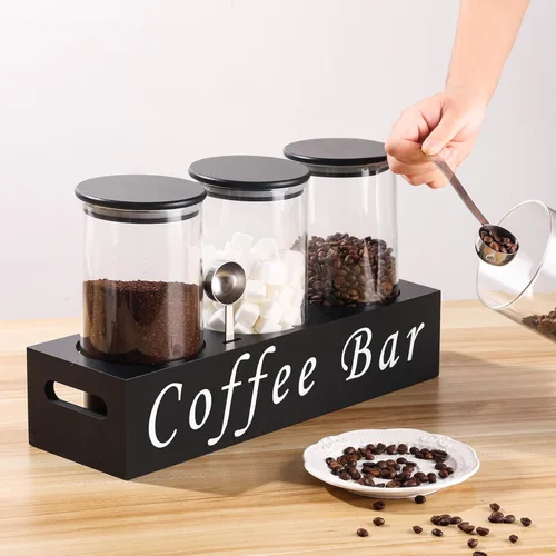 Miniatura 6 de ZOMUIA Contenedores de Café de Vidrio Herméticos Frascos de Almacenamiento de Granos de Café con Estante, 3 Piezas 44oz Organizador de Estación