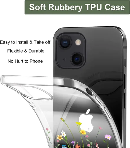 Miniatura 5 de Unov - Funda compatible con iPhone 13, funda transparente con diseño, patrón floral grabado en relieve, protector delgado y suave de TPU, 6.1 Flower