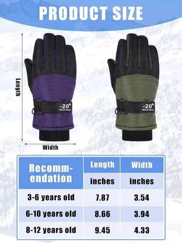 Miniatura 3 de 2 pares de guantes de nieve impermeables para niños, guantes de esquí para niños y niñas, guantes de snowboard cálidos y gruesos para clima frío