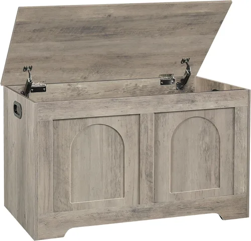 Miniatura 34 de DINZI LVJ Baúl de almacenamiento, caja de juguetes de madera de 39.4 pulgadas con 2 bisagras de seguridad, banco de zapatos de entrada con tapa