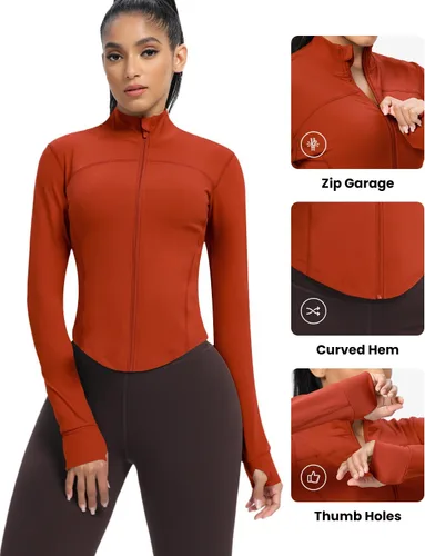 Miniatura 97 de AVGO Chaquetas de entrenamiento recortadas para mujer, con cremallera, ajustadas, atléticas, con agujeros para el pulgar