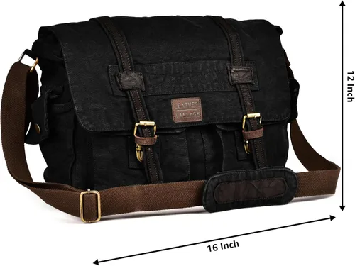 Miniatura 7 de Bolsa bandolera de hombro de lona LEATHER VILLAGE para hombres y mujeres – Elegante bandolera estilo mochila para oficina, viajes y uso diario