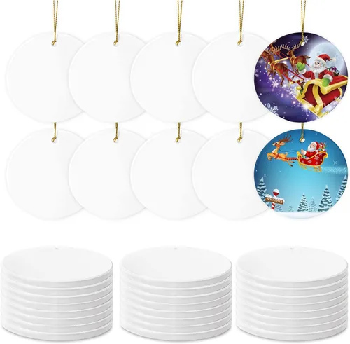 Adornos de cerámica para sublimación, 25 unidades de discos redondos de porcelana blanca a granel para impresión de prensa térmica, regalo Blanco -