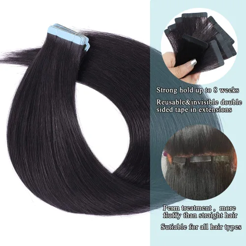 Miniatura 4 de HUA 40 extensiones de cabello humano con cinta, extensiones de cabello humano ondulado invisible, extensiones de cabello humano real con cinta