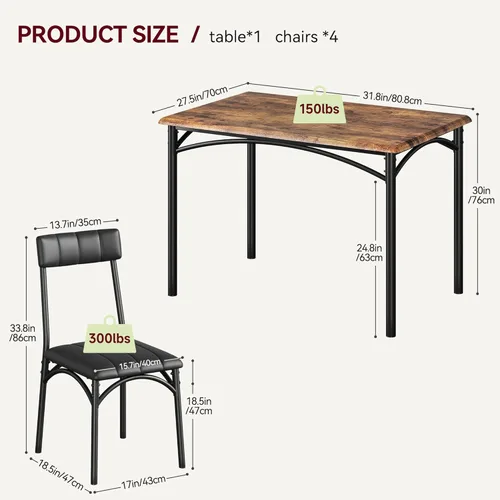 Miniatura 8 de Juego de mesa de comedor para 4, mesa de comedor moderna de cocina con sillas tapizadas, muebles de 5 piezas que ahorran espacio para apartamentos