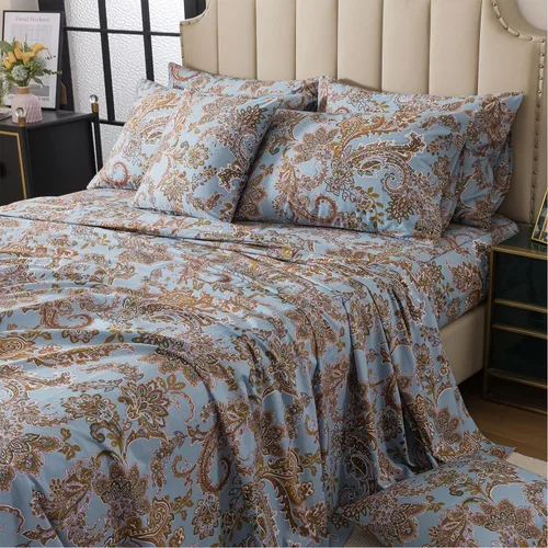 Miniatura 29 de FADFAY Juego de sábanas tamaño King, 100% algodón, elegante ropa de cama de granja con hojas verdes menta y flores blancas, sábana suave