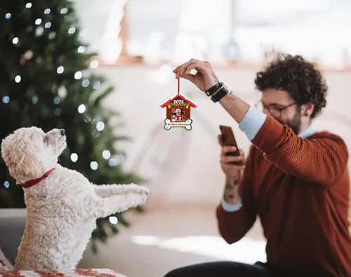 Miniatura 6 de FLYAB Adornos de la primera Navidad de Perros 2025-3.5 x 3.3 pulgadas, marco de fotos de perro acrílico, adorno personalizado para cachorro, adorno