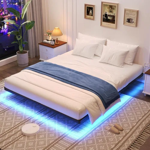 Miniatura 8 de Awesofurni Base de Cama Flotante de Tamaño Individual, Base de Cama Individual con Luces LED Inteligentes, Base de Cama Moderna de Metal Resistente