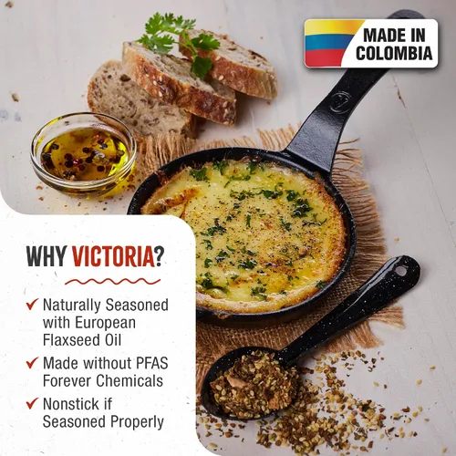 Miniatura 2 de Victoria Sartén de hierro fundido de 4 pulgadas, sartén de hierro fundido pre-sazonado con mango largo, fabricado en Colombia
