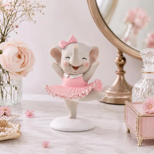 Miniatura 5 de Comfy Hour Figura de elefante de bailarina bailarina de 5 pulgadas, estatua de animal caprichosa en tutú rosa, coleccionable decorativa