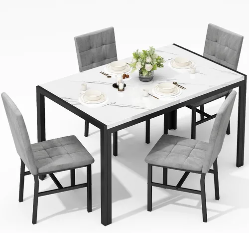 Miniatura 12 de AWQM Products Juego de Comedor de Mármol de 5 Piezas, Mesa y Sillas de Cocina Modernas para Comedor, Dinette, Muebles Compactos que Ahorran Espacio