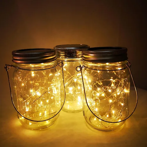 Miniatura 8 de Luces solares para tarros de masón, paquete de 4 30 luces LED para colgar en frascos, faroles solares para exteriores, patio, fiesta, jardín, boda