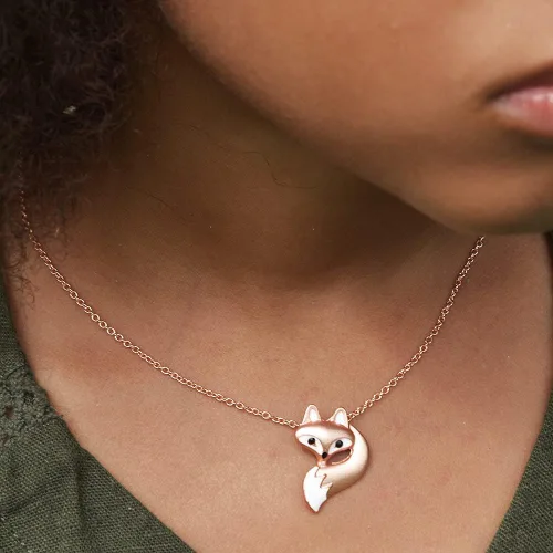 Miniatura 2 de World End Imports Lindo collar de cadena de eslabones con cabeza y cola de zorro pequeño con extensión de 3 pulgadas, Cuero, No es una piedra