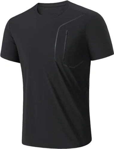 Miniatura 8 de Camisetas para hombre con bolsillo con cremallera, camiseta atlética de moda para gimnasio, fisicoculturismo, manga corta, cuello redondo liso
