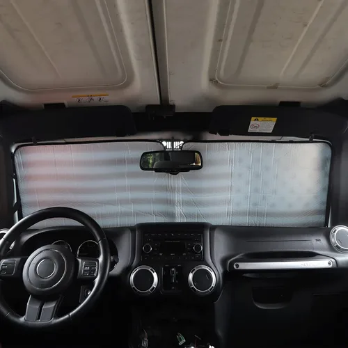 Miniatura 4 de Savadicar Parasol para parabrisas con bandera de Estados Unidos para Jeep Wrangler TJ JK JKU 1997-2018, protector térmico, estructura laminada