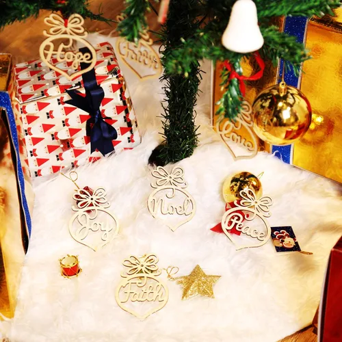 Miniatura 4 de Bememo 30 adornos de Navidad a granel de madera para árbol de Navidad, colgantes de fe, esperanza, rústico, religioso, cristiano, adornos huecos